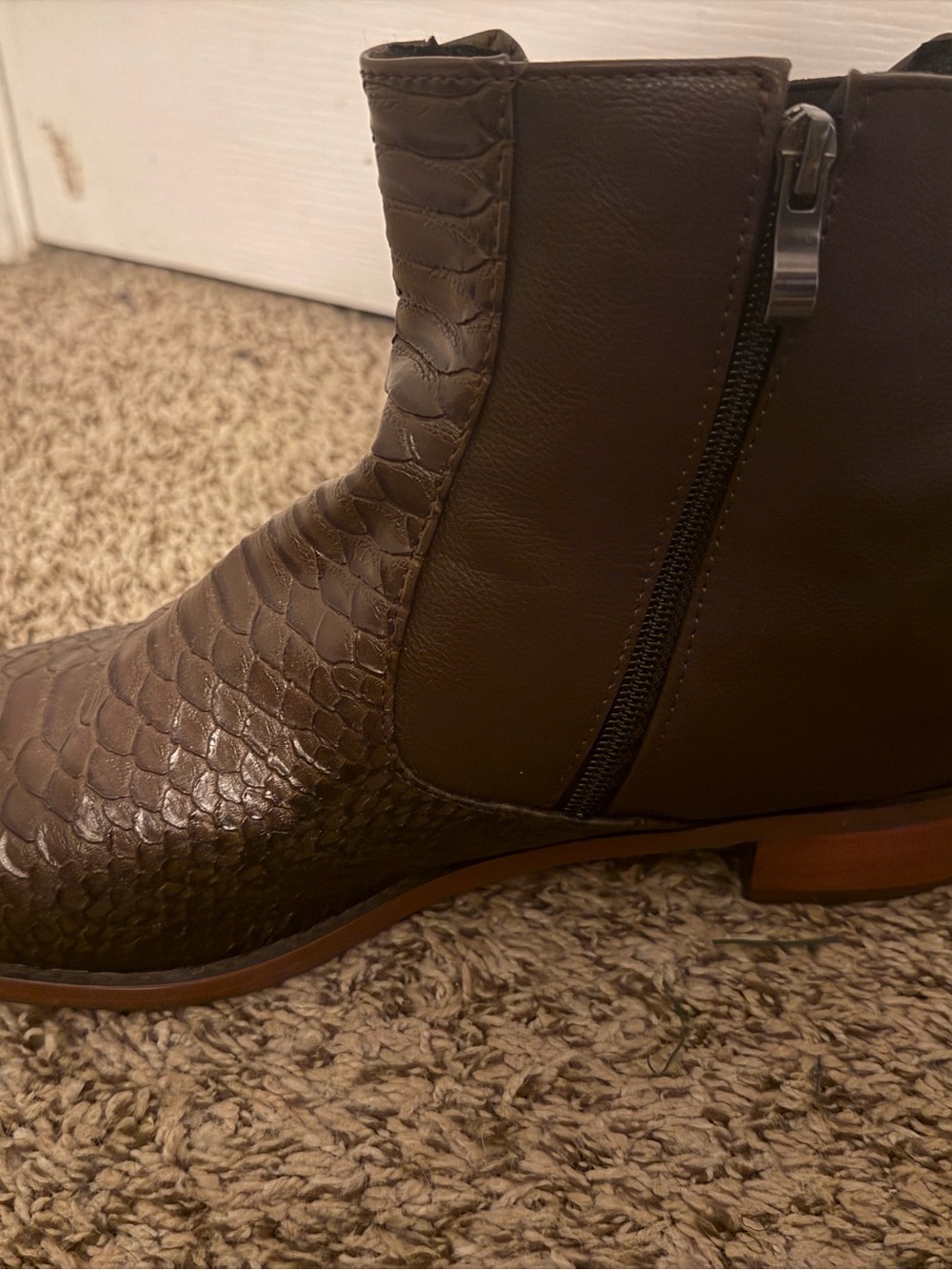 Men's Brown Textured Zip Ankle Boots